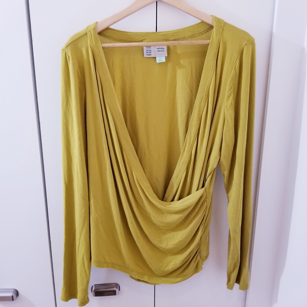 Saturday Sunday by Anthropologie Yellow Green Cross Over Longsleeve Top